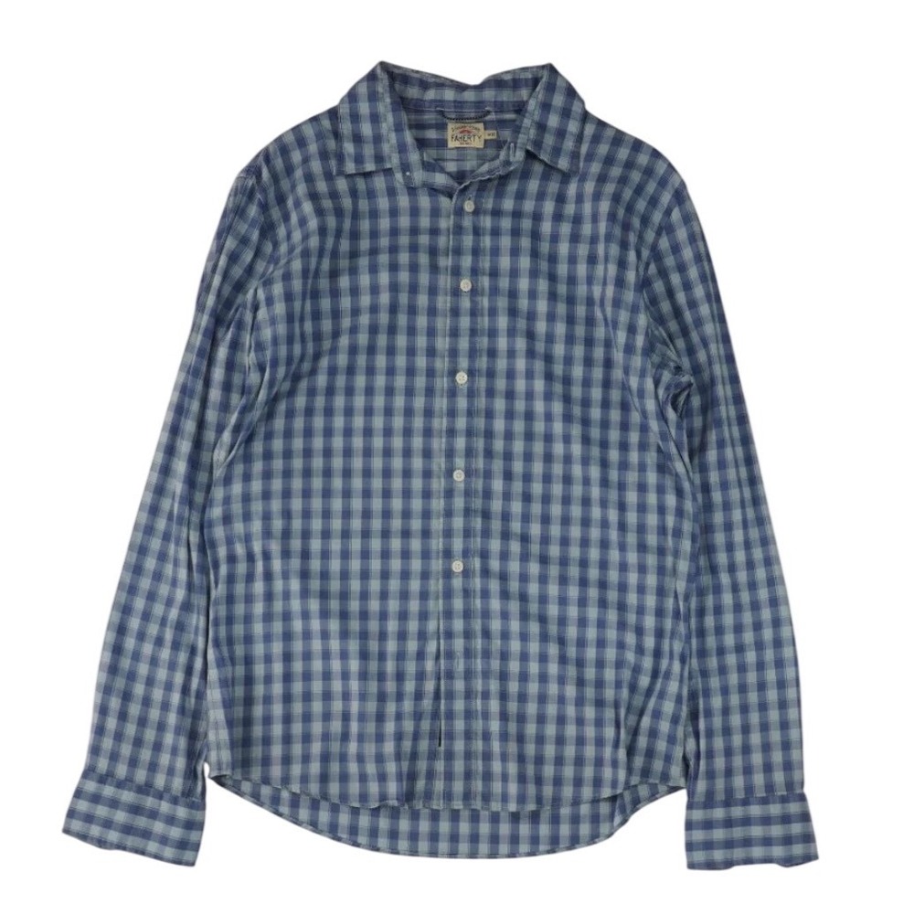 Faherty Button Down Mens Medium Blue Gingham Movement‎ Shirt Long Sleeve